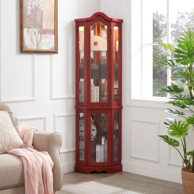Lyngins Corner Storage Cabinet with Bulb,Bathroom Cabinet with Tempered Glass Doors and Shelves for Living Room,Bathroom