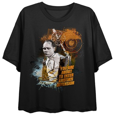 Twilight Zone Another Dimension Art Crew Neck Short Sleeve Women's Black Crop Top