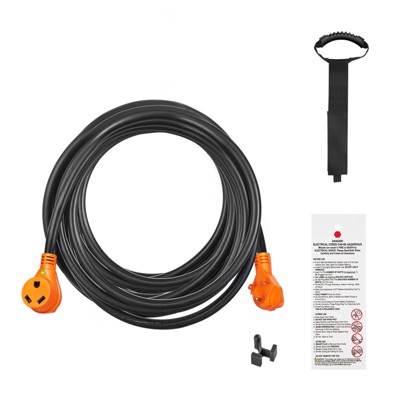 VEVOR 25 ft RV Extension Cord, 30 Amp, Heavy Duty STW RV Power Cord, NEMA TT-30R Female NEMA TT-30P Male Plug, Black