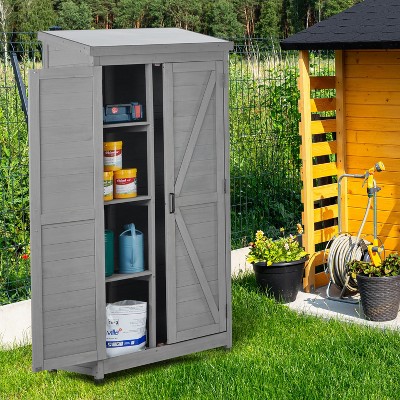 Gulches Outdoor Storage Cabinet and Metal Top,Garden Storage Shed,Outdoor 68 Inches Wood Tall Shed for Yard and Patio