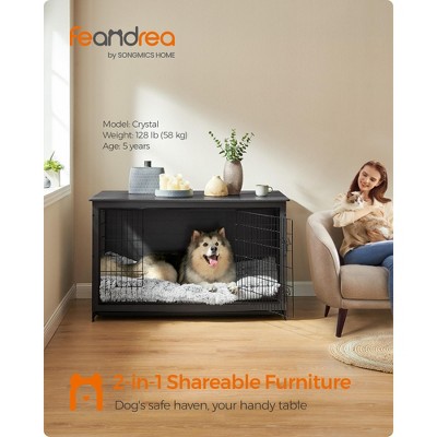 Feandrea Dog Crate Furniture, 56.1" Kennel for Dogs Indoor up to 105 lb, Heavy-Duty Dog Cage, Double-Door Dog House, Ink Black
