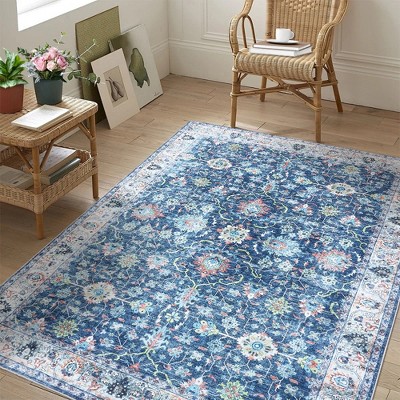 Area Rug 6x9 Rugs Vintage Rug for Living Room Bedroom Dinning Room, Low Pile Non-Slip Washable Indoor Door Mat for Kitchen Entryway Bathroom