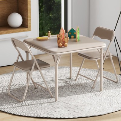 3-Piece Kids Folding Table & Chairs Set, PU Cushion, Black/Beige/Gray