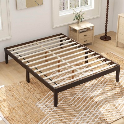 Costway Twin/Full/Queen Size Wooden Platform Bed Frame 14" with Rubber Wood Legs Under-bed Storage Brown