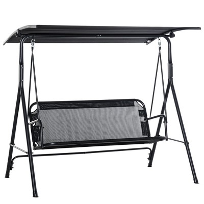 Okak 2-Seater Patio Swing with Canopy,Outdoor Porch Swing Chair with A-Frame Stand,Breathable Mesh,2 Adults Loveseat Bench for Backyard, Garden, Black