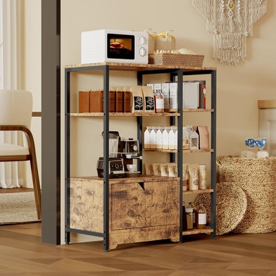 5-Tier Industrial Bookshelf with Cabinet - Wood & Metal Storage Organizer for Living Room, Bedroom, Kitchen or Office Display