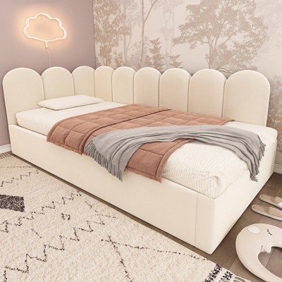 Twin Size Velvet Upholstered Daybed with Hydraulic Storage or Trundle, Metal Slatted Frame Sofa Bed - ModernLuxe