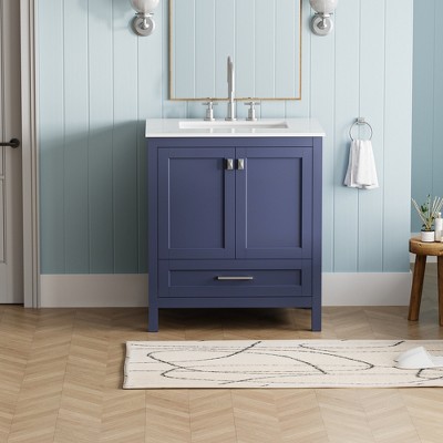 30" Bathroom Vanity With Sink, Fully Assembled Double Door Bathroom Vanity With 1 Drawer And Marble Countertop
