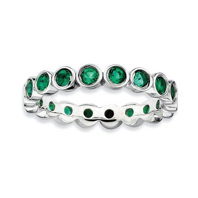 Black Bow Jewelry Sterling Silver Stackable Bezel Set Created Emerald 3.5mm Band