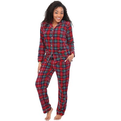 Alexander Del Rossa Women's Plush Pajamas Set, Button Down Winter PJ Set, Christmas Colors