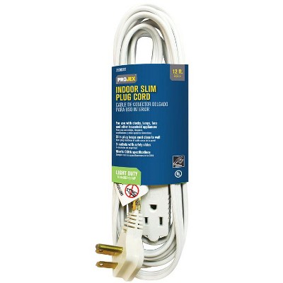 Projex Indoor 12 ft. L White Slim Plug Cord 16/3 SPT-2