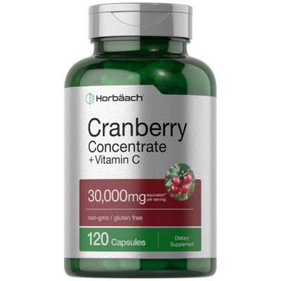 Horbäach Cranberry Concentrate Extract Pills + Vitamin C | 30,000mg | 120 Capsules