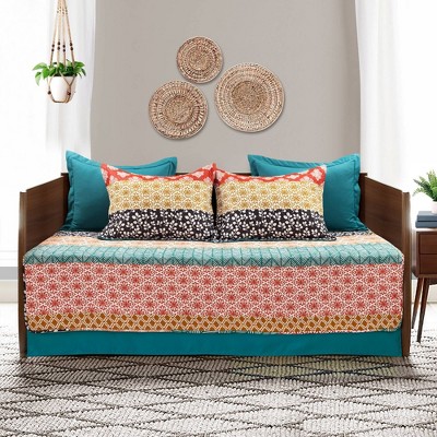Twin Bohemian Stripe Quilted Daybed Cover Set Turquoise/Orange - Lush Décor