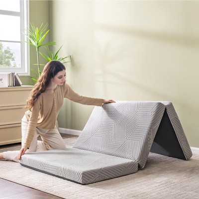 Vipbear 3/4-Inch Size Tri Folding Memory Foam Mattress Topper with Breathable & Washable Cover, Portable and Foldable Mattress for Floor