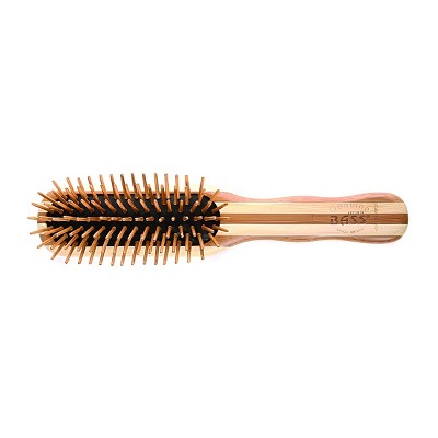 Bass Brushes The Green Brush - Premium Bamboo Handle and Bamboo Pin Style & Detangle Hair Brush - 7 Row
