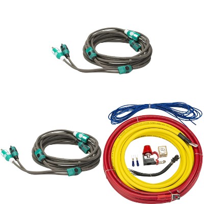 Kicker 47KMPK4 Marine 4awg Amp Power Kit & (2) 47KMI3 3 Meter RCA Cable