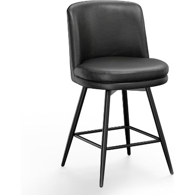 VINGLI 26" H Swivel Barstools ,Leather Upholstered Counter Height Bar Stool with Back, Kitchen High Chairs with Cushion