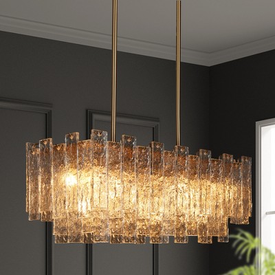 LNC Engaveric 7-Lights 31" Luxury and Glam Rectangle Crystal Kitchen Island Lights for Dining Room,Gold