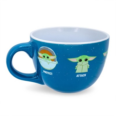 Silver Buffalo Star Wars: The Mandalorian Grogu "Protect Attack Snack" Ceramic Soup Mug