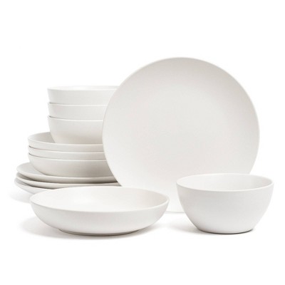 over&back 12pc Coupe Hand-Finished Stoneware Dinnerware Set Semi-Matte