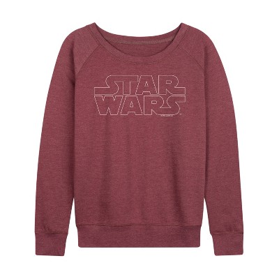 Women's - Star Wars - Logo Outline Lightweight French Terry Wide Neck Long Sleeve Graphic Shirt