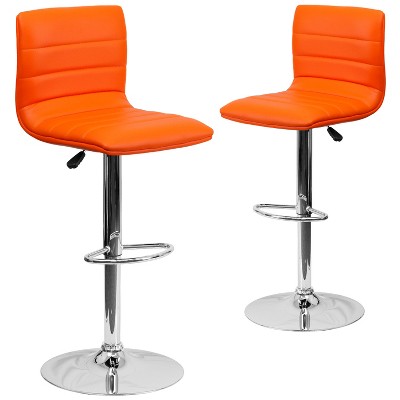 Emma and Oliver Modern Vinyl Adjustable Height Barstool with Horizontal Stitch Back, Set of 2