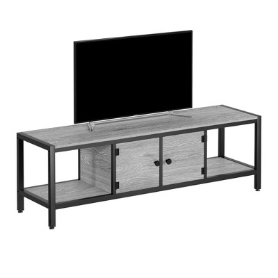 TV Stand, Rustic TV Stand with 2 Enclosed Storage Spaces and Open Compartment,Wooden TV Stand Table with Adjustable Legs, Media Entertainment Center