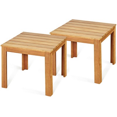 Costway 2PCS Wooden Square Side End Table Patio Coffee Bistro Table Indoor Outdoor Natural