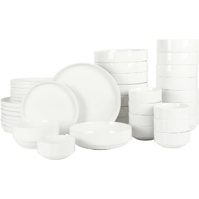 Gibson Home Rothernberg Stackable 40 Piece, Service for 8, White Porcelain Plates and Bowls Set