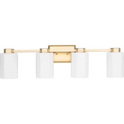 Progress Lighting Estrada 4-Light Vanity Light, Brushed Gold, Opal Glass