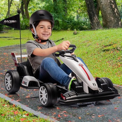 Ride On Go Kart for Kids, 24V 7Ah Battery Two 200W Motors, 8MPH Fast Drifting Circling Car, Adjustable Seat Electric Ride Toy, for Kids 6+