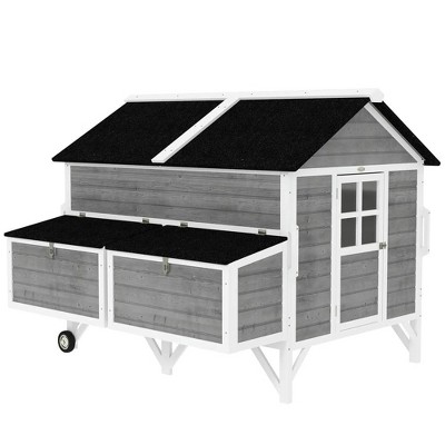 Resenkos Rabbit Hutch, Duck Cage Hutch,Chicken Coop,59" Wooden Chicken Coop w/ Wheels, Handles, 2 Nesting Boxes, 2 Trays, 4 Perches,Gray