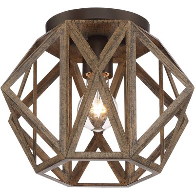 Possini Euro Design Moorcroft Rustic Farmhouse Ceiling Light Flush Mount Fixture 12 1/4" Wide Oil Rubbed Bronze Painted Wood for Bedroom Living Room