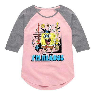 Girls' - SpongeBob SquarePants - I'm Ready Shirt Tail Raglan Graphic T-shirt