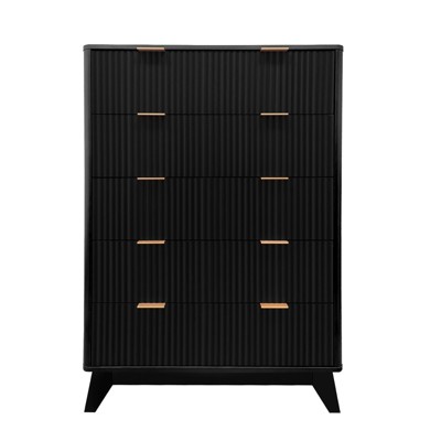 Fluted 5 Drawers Dresser, 47" Tall Modern Chest of Drawers, Curved Profile Design, Wood Drawer Organizer