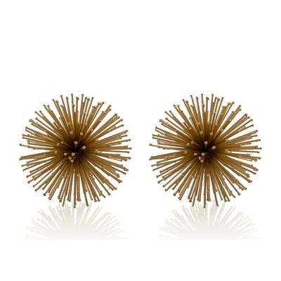 HomeRoots Set of Two Gold Iron Decorative Spiky Sphere Tabletop Sculptures