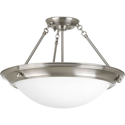 Progress Lighting Eclipse 3-Light Semi-Flush Ceiling Fixture, Brushed Nickel, Satin White Glass Shade