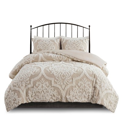 Cesicia 3 Piece Tufted Cotton Chenille Damask Comforter Set