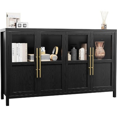 55 Inch Sideboard Buffet Cabinet with Four Glass Doors Large Modern Farmhouse Storage for Kitchen Dining and Living Room Natural
