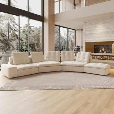 Cloud Sectional Couch,238.57"Down Filled Curved Convertible Sofa,Oversized 5 Seater Modular  Sectional Couches for livingroom,Adjustable Backrest