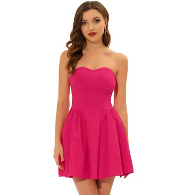 INSPIRE CHIC Women's Strapless Sweetheart Neck Off Shoulder Sleeveless Fit And Flare Mini Party Dress
