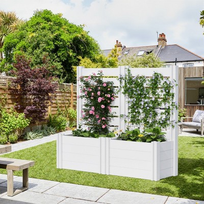 Spassway PVC Raised Garden Bed with Trellis Planter Box with Stakes Planter Pot for Plants Vegetables