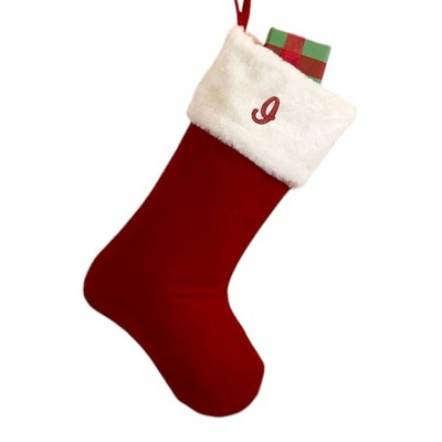 Personalization Mall Velvet 19" Embroidered Initial Stocking, Burgundy