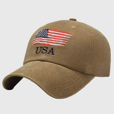 Anna-Kaci Men's and Women's Baseball Cap with USA Flag Embroidery - Brown