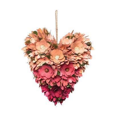 C&F Home 13.39" Valentine's Day Floral Hanging Heart Flower Petal Wreath