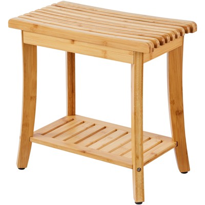 VEVOR Bamboo Shower Bench, 19.1 x 11.3 x 18.3 in, Waterproof Shower Stool Chair with Storage Shelf, 330lbs Load Capacity, Natural Bamboo