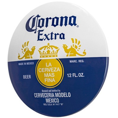 15" x 15" Corona Extra Dome Shaped Metal Sign Wall Decor White/Dark Blue - American Art Decor: Home Bar & Room Decoration