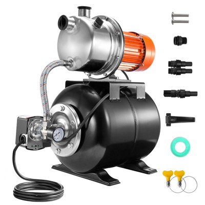 VEVOR 1.6 HP Shallow Well Pump with Pressure Tank, 1320 GPH, Automatic Irrigation Water Booster Pump, Black