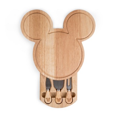 Disney Mickey Mouse Wood Cheese Board with Tool Set by Picnic Time: Disney Charcuterie Cutting Board, Kitchen Accessory