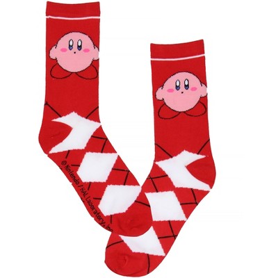 Nintendo Kirby Video Game Red Argyle Crew Socks For Men Women 1 Pair